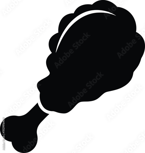 Fried chicken leg silhouette icon, black crispy drumstick vector illustration isolated on white background