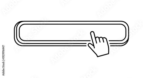 a line art hand cursor pointing at a blank triple-lined rounded button symbolizing digital interaction for website ui and apps.