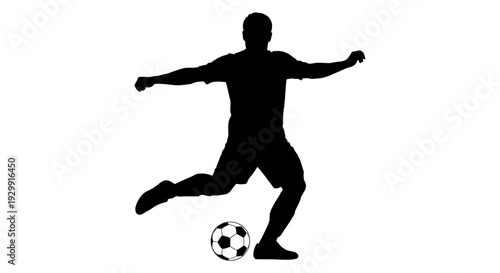 a male soccer player silhouette kicking a ball showcasing dynamic action for sports branding and graphic design projects.