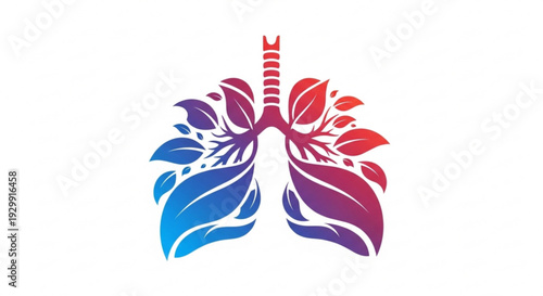 Vibrant gradient lungs with leaves symbolizing health and nature on white background