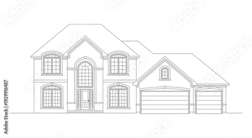 a modern house architectural line drawing showcasing its front elevation ideal for residential construction and home design concepts.