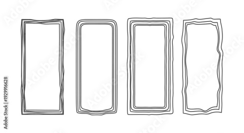 artistic hand-drawn doodle frames and irregular rectangular borders isolated vector illustrations for creative design projects.