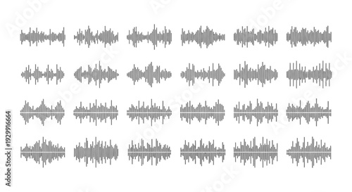 audio sound wave patterns and equalizer bars illustrating digital sound visualization on a clean background.