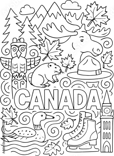Canada hand drawn vector illustration doodle art line art coloring page for kids