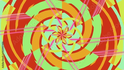 Vibrant geometric spiral pattern with colorful abstract shapes