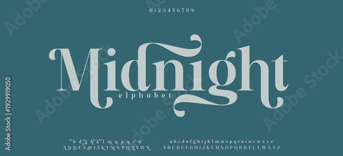 Midnight Luxury alphabet letters font. Typography elegant wedding classic lettering serif fonts decorative vintage retro. vector illustration
