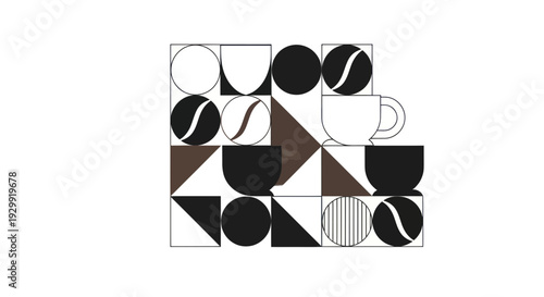 Coffee Bean Abstract Pattern with Cup, Geometric Design, Minimalist Style