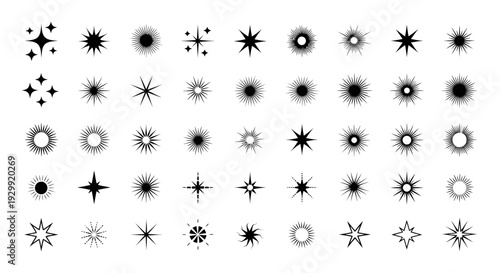 black and white star and sparkle icon set versatile graphic elements for various design projects and celestial concepts