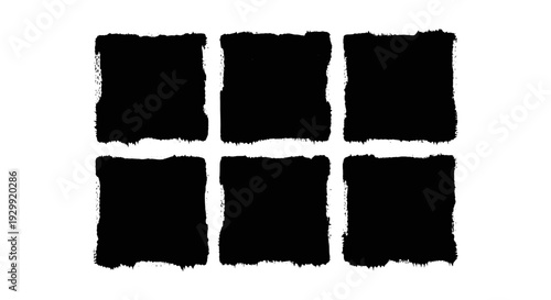 black brushstroke squares in a grid on a white background offering grunge texture and versatile copy space for graphic design