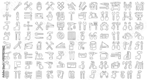 collection of hand tools and repair equipment icons perfect for illustrating diy construction and workshop concepts