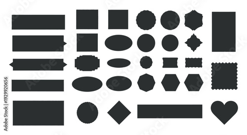 diverse black graphic shapes and frames on white featuring various edges for versatile design projects tags and digital media elements