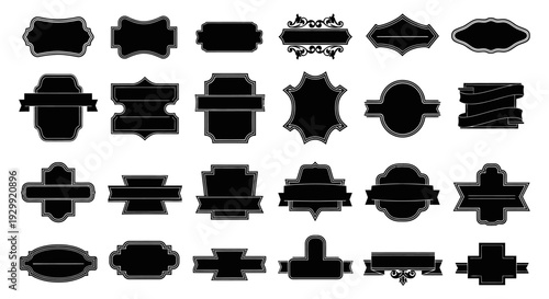 graphic set of blank vintage labels and decorative frames for retro logo design branding emblems and certificate templates.