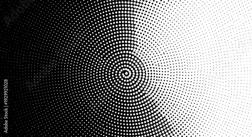 halftone dot pattern spiraling in a black and white gradient creating a modern abstract background texture for digital design.