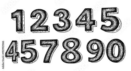 hand drawn numbers in a sketch doodle style creating a full set of numeric digits from zero to nine ideal for educational design resources.