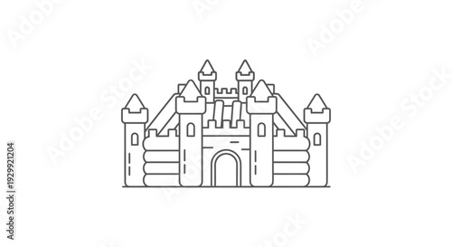 inflatable bouncy castle vector illustration designed as a medieval fortress for childrens parties and playful events