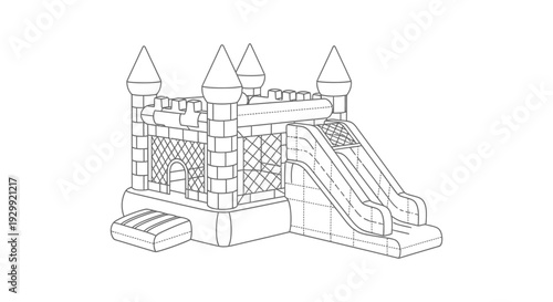 inflatable bouncy castle with slide providing playful entertainment for children at outdoor events and summer parties.