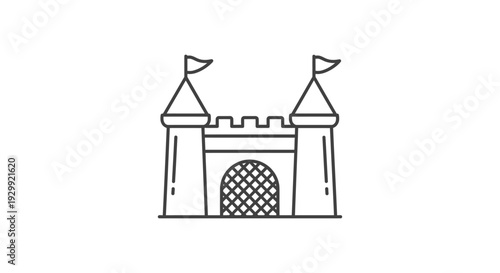 minimalist line art castle icon an ancient fortress with turrets and flags symbolizing history fairy tales and protection.