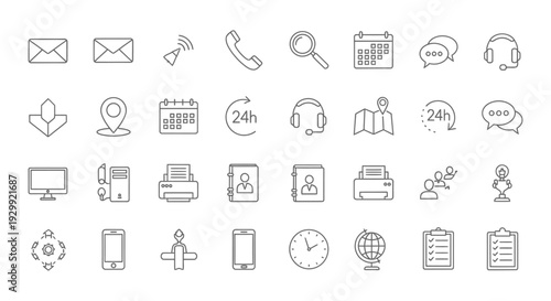 modern business communication line icons a comprehensive set for digital services customer support and office technology.