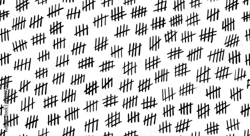 seamless hand-drawn tally marks pattern on white illustrating votes scores and quantity tracking for various design projects.