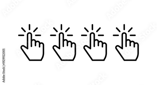 set of hand cursor click icons for digital interaction and web navigation indicating a tap or select action