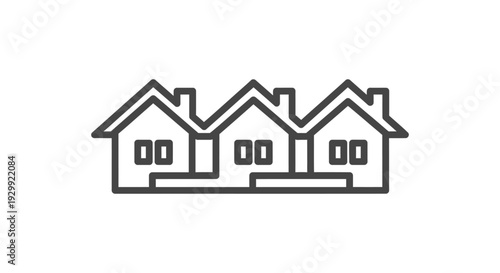 simple outline illustration of three connected residential row of houses ideal for depicting community living and modern real estate concepts.