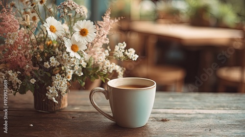cup of coffee and flowers
