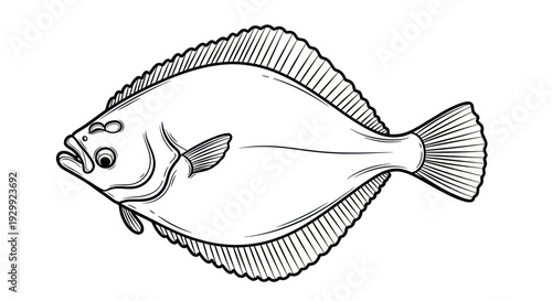 Flounder Fish Line Drawing Illustration
