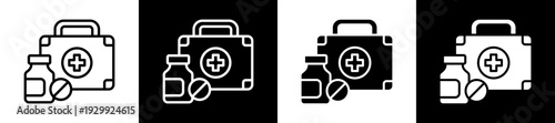 Medical Aid Icon Set In Black And White Filled Style Collection