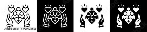 Social Care Support Icon Set In Black And White Filled Style Collection