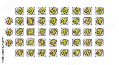 Collection of identical yellow icons with one different red icon.