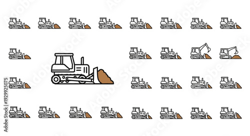 Collection of Bulldozer Icons in Various Designs and Styles.