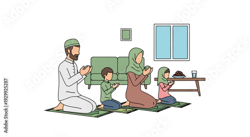 Family praying together at home with devotion and love.