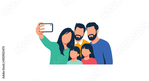 Happy family taking selfie together with mobile phone.