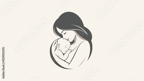 Mother Holding Baby Close Illustration Art.