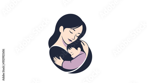 Mother Holding Baby in Illustration Style.