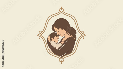 Mother Holding Baby in Ornate Frame.