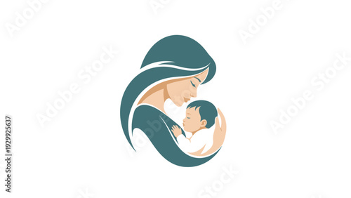 Mother Holding Baby in Abstract Illustration.