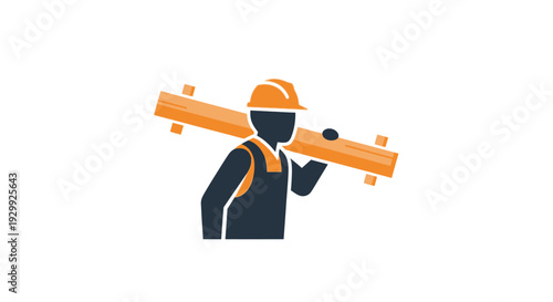 Construction worker carrying a large wooden beam.