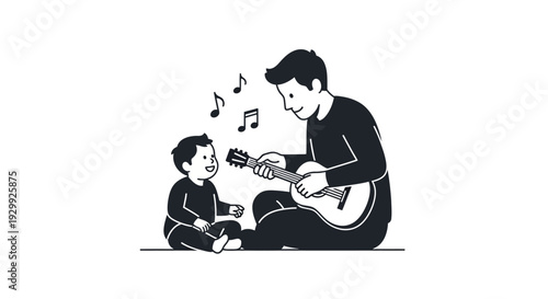 Father and Son Singing Together with Guitar.