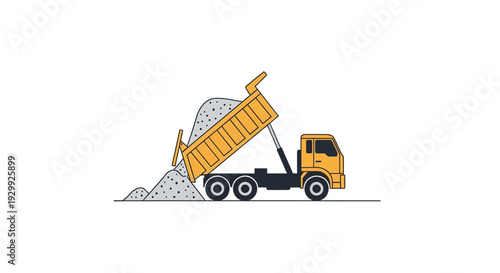 Yellow dump truck dumping sand on white background.