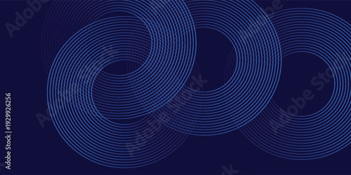 Abstract glowing geometric lines on dark background. Elegant shiny blue rounded lines pattern. Modern futuristic graphic.