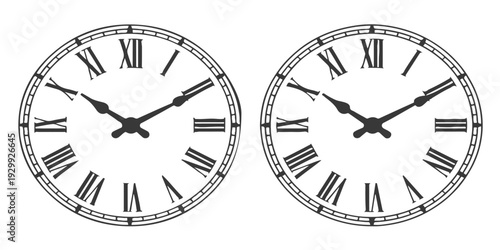  of Vintage Wall Clocks With Roman Numerals Showing Time in Classic Analog Style.