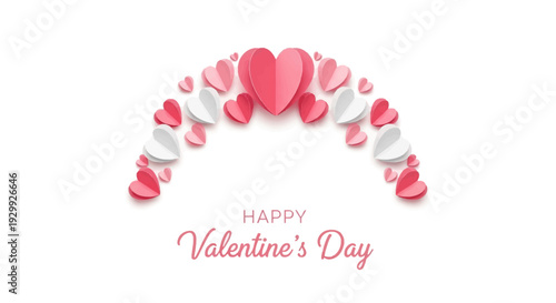 Valentine's Day greeting card with paper cut hearts forming an arch.