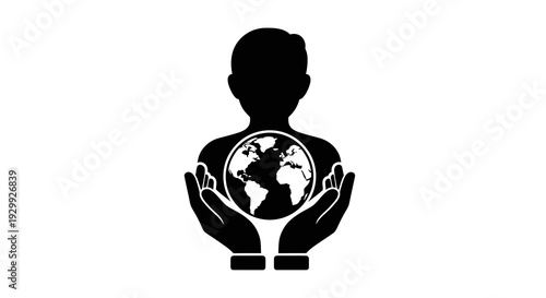 Silhouette of person holding the Earth in their hands.