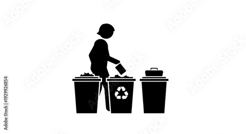 Person sorting waste into recycling bins.