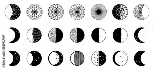 A detailed illustration of the phases of the moon throughout its lunar cycle.