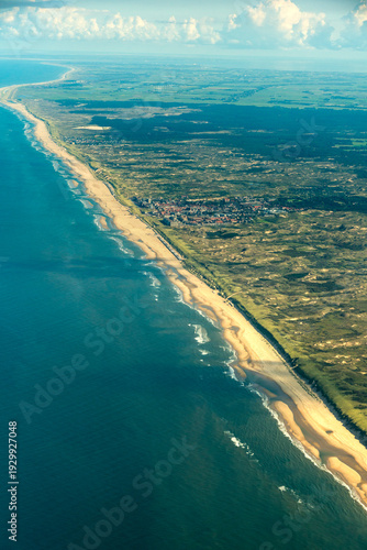 Europe, Netherlands.  Aerial view of the coastline of Holland facing  the North Sea.  Northwest of Amsterdam