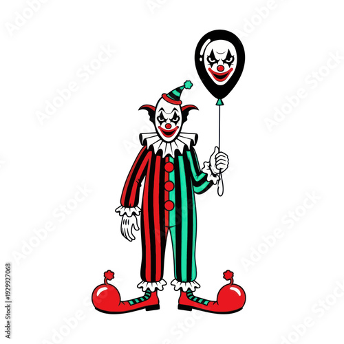 Scary Clown Holding a Spooky Balloon Illustration