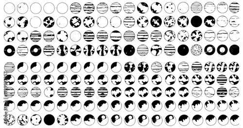 A collection of intricate black and white circular patterns and designs.