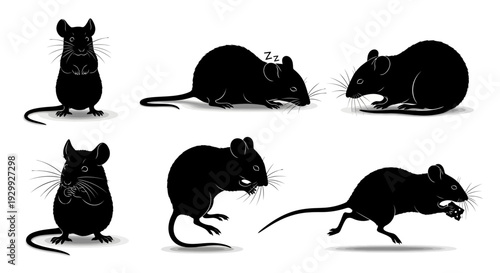 Collection of black mouse silhouettes in various poses.